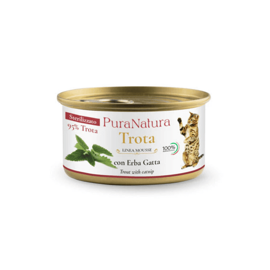 Scatoletta Gatto PuraNatura Mousse Trota ed Erba Gatta